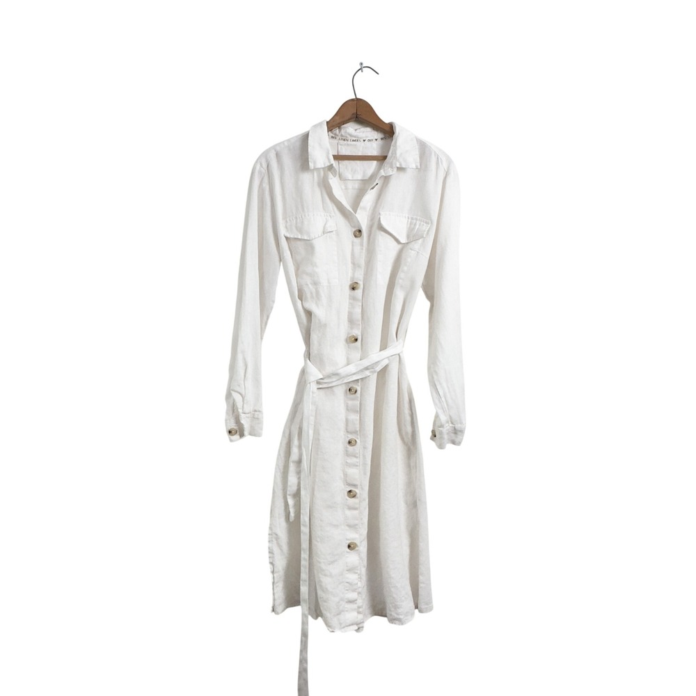 Oui Shirt Dress White 100% Linen - 10